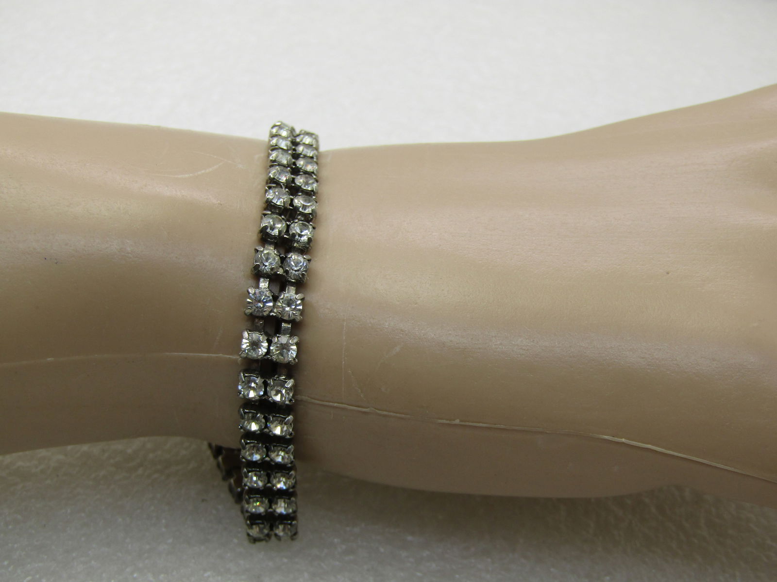 Vintage Art Deco Style Rhinestone Bracelet, Double Row, 7", 1960's - 7