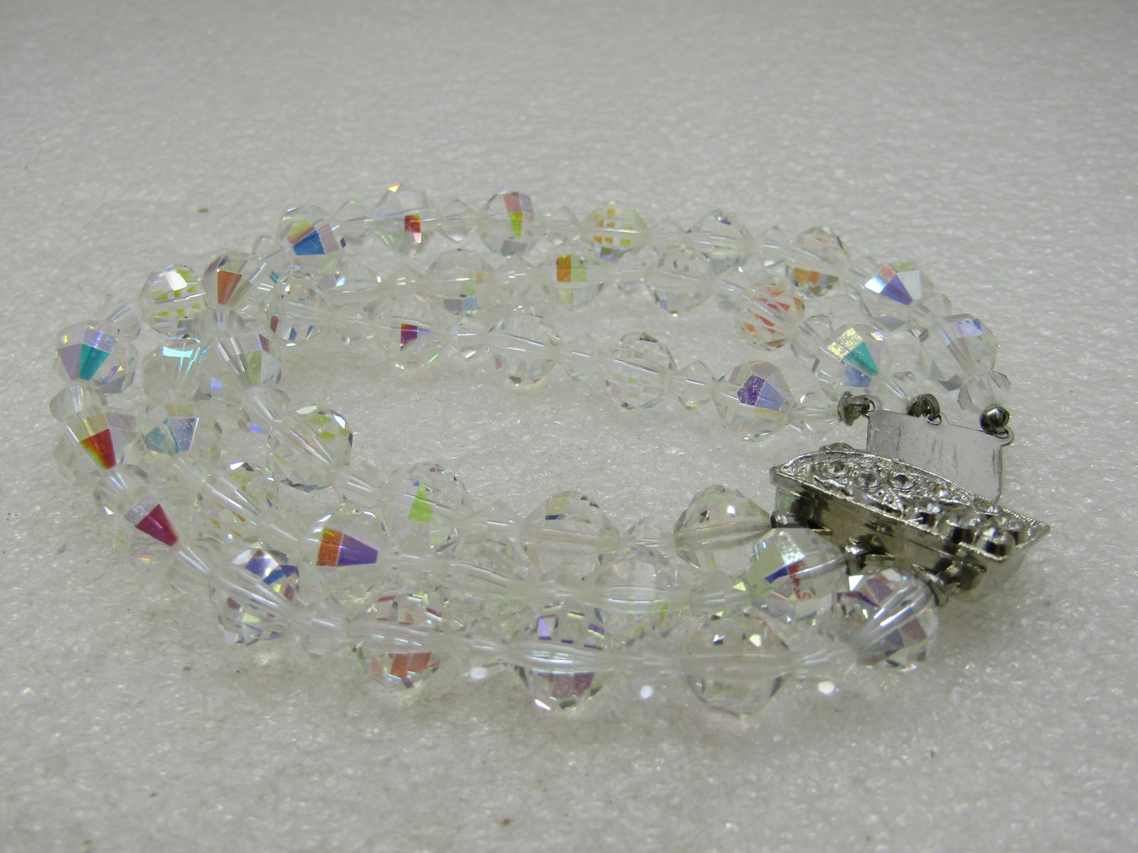 Vintage Triple Strand Aurora Borealis Crystal Rhinestone Bracelet, 7.5" - 2