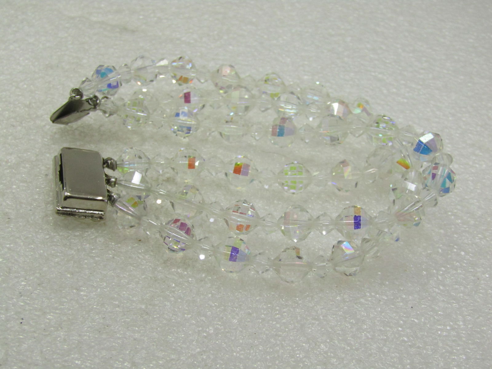 Vintage Triple Strand Aurora Borealis Crystal Rhinestone Bracelet, 7.5" - 4