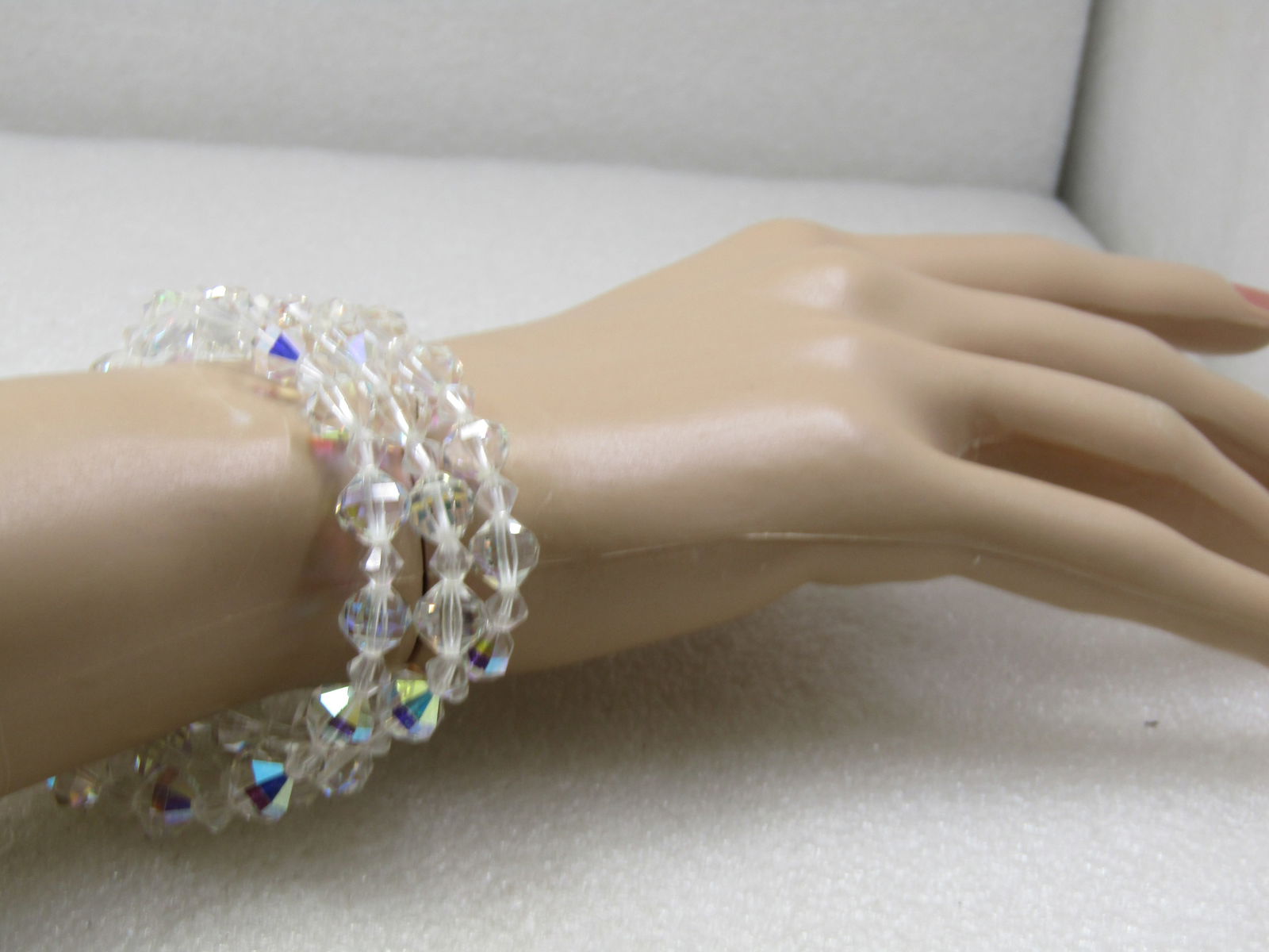 Vintage Triple Strand Aurora Borealis Crystal Rhinestone Bracelet, 7.5" - 6