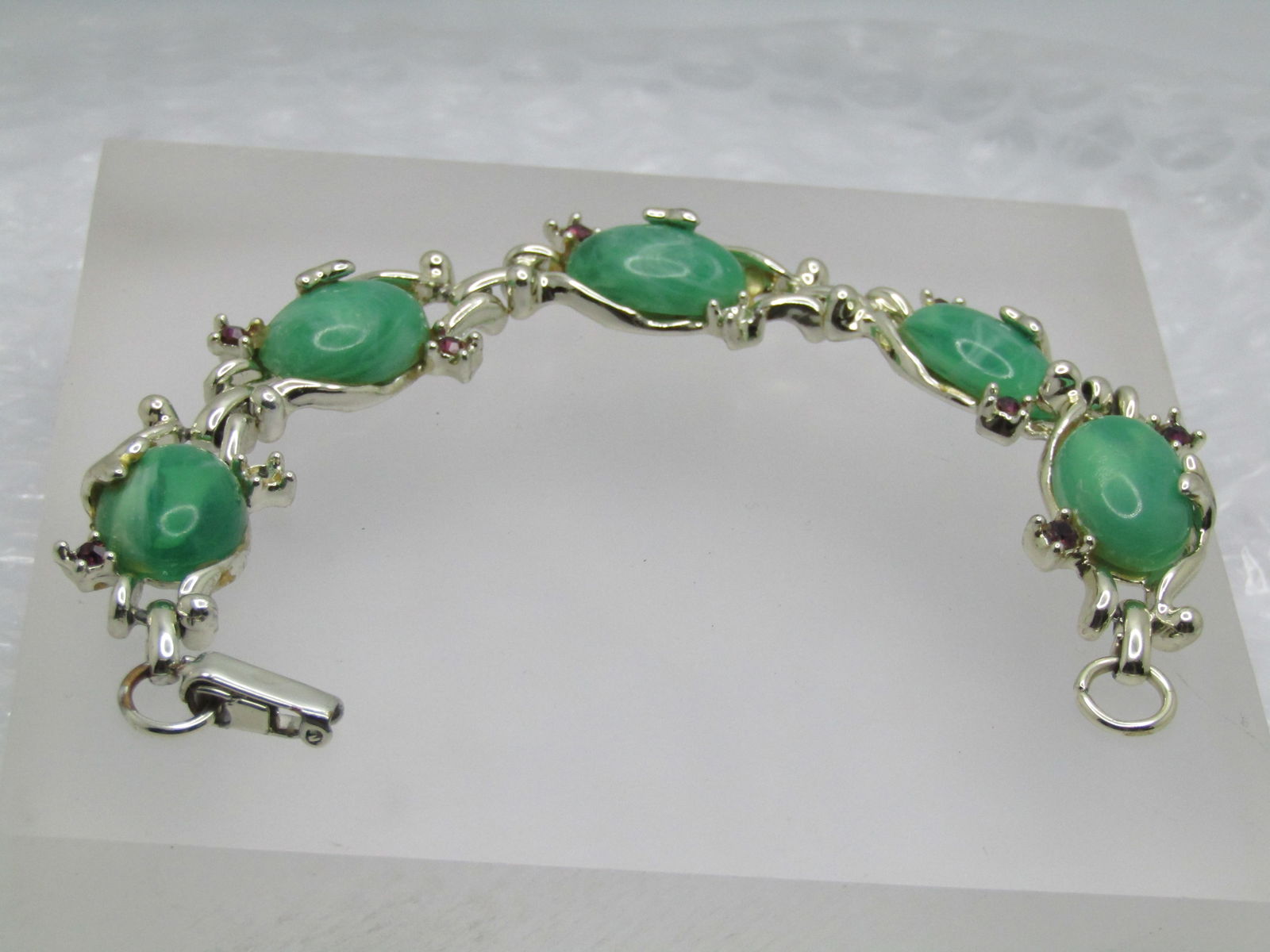Vintage Faux Jade & Amethyst Bracelet, 7.5", 1940's-1950's - 2