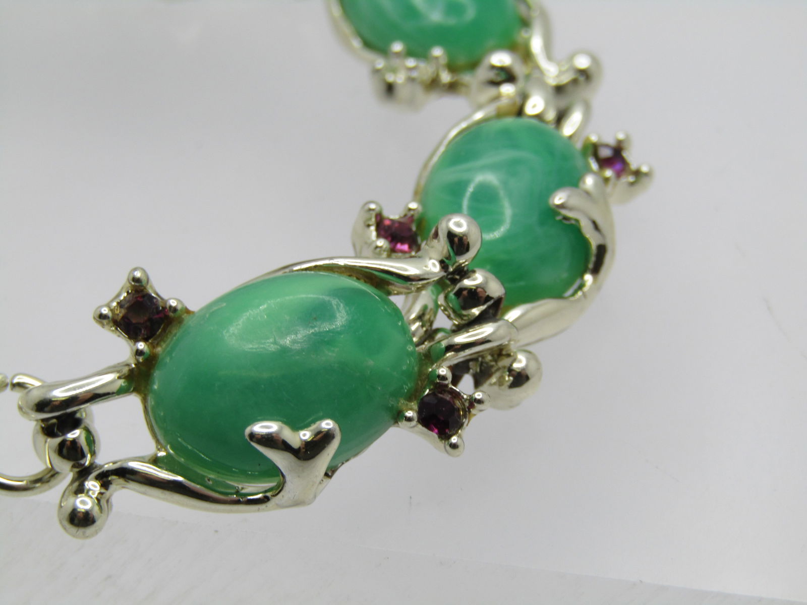 Vintage Faux Jade & Amethyst Bracelet, 7.5", 1940's-1950's - 3