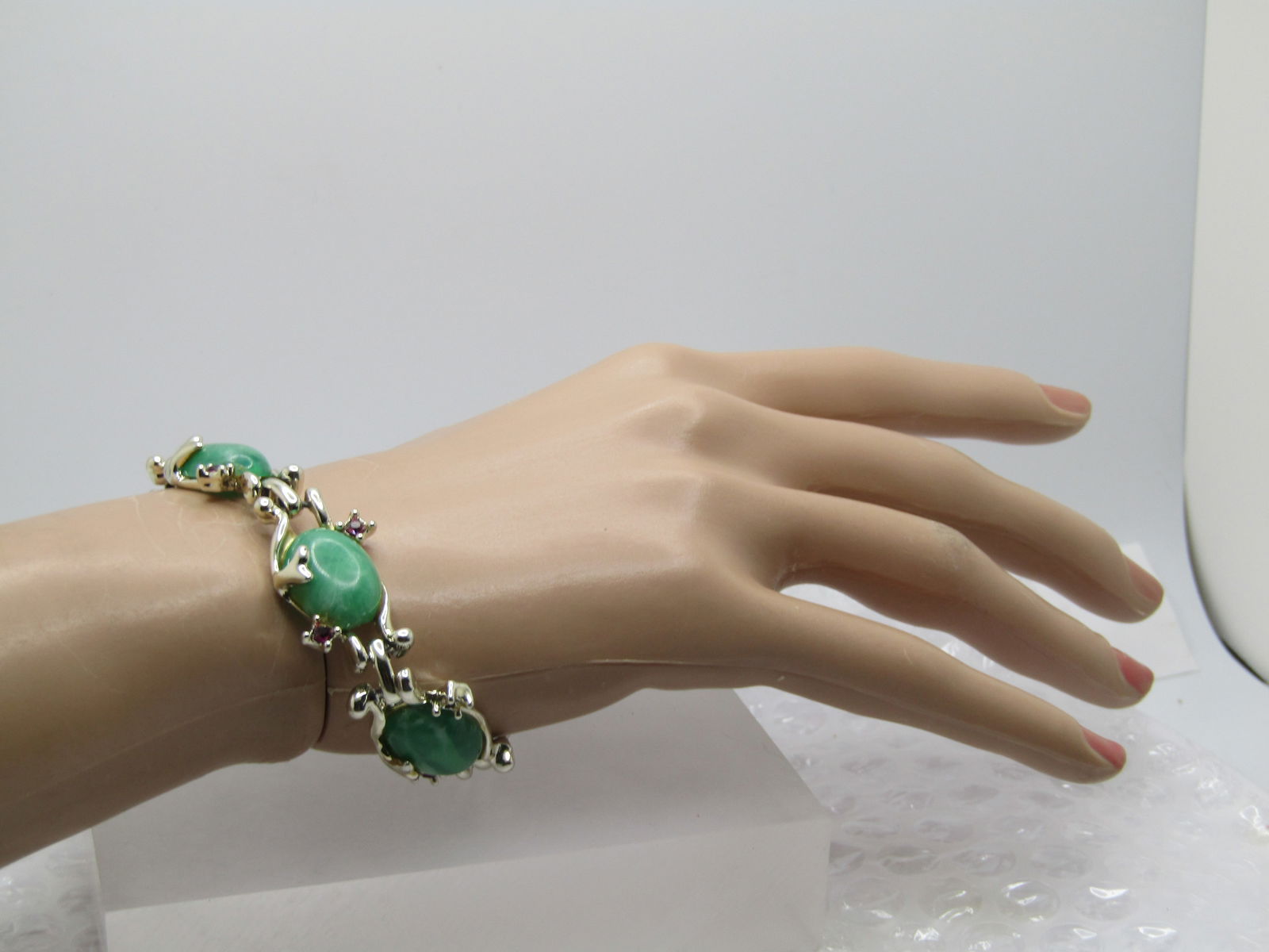 Vintage Faux Jade & Amethyst Bracelet, 7.5", 1940's-1950's - 6