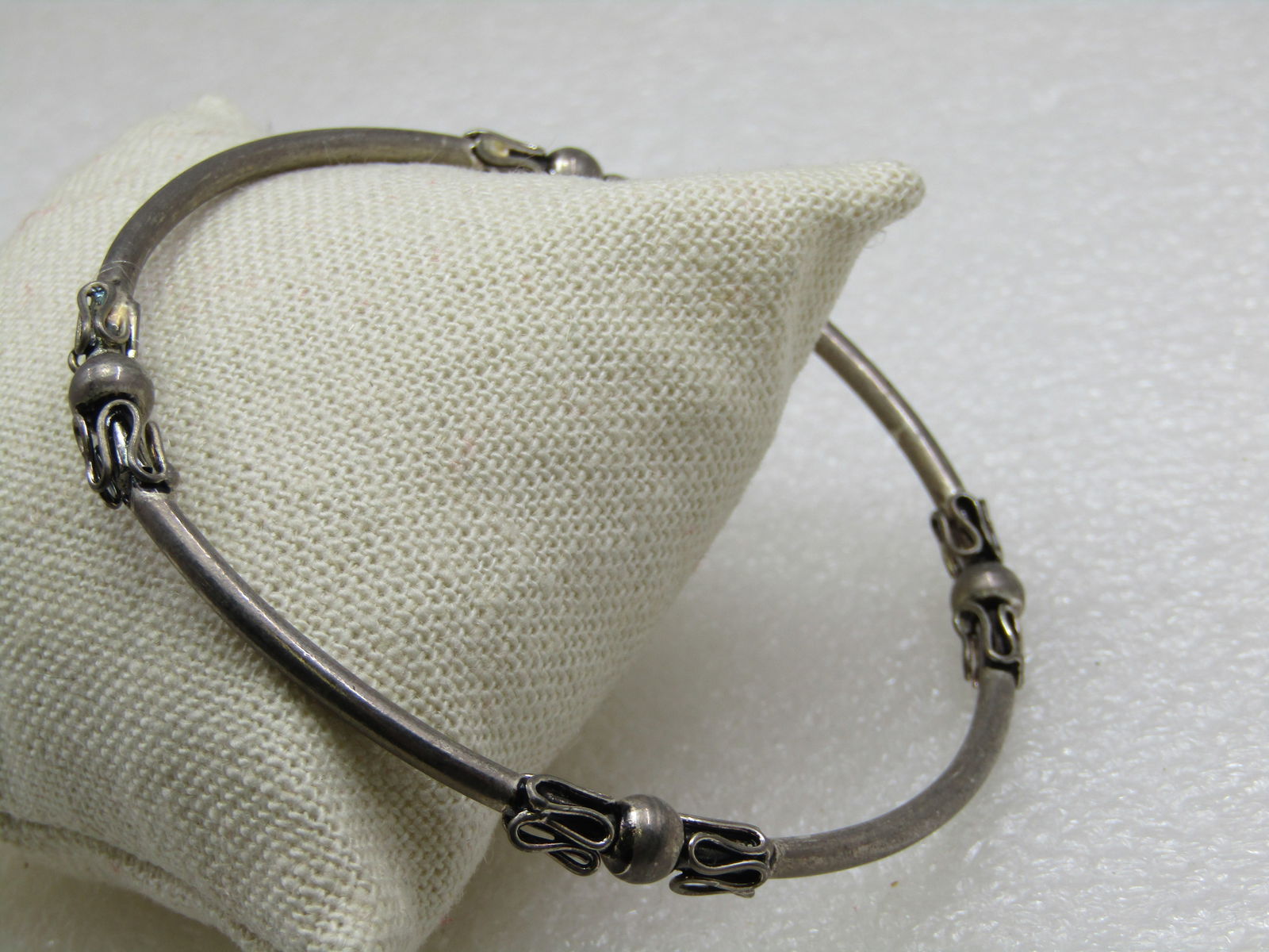 Silver Tone Bali Bangle Bracelet, 8" - 3