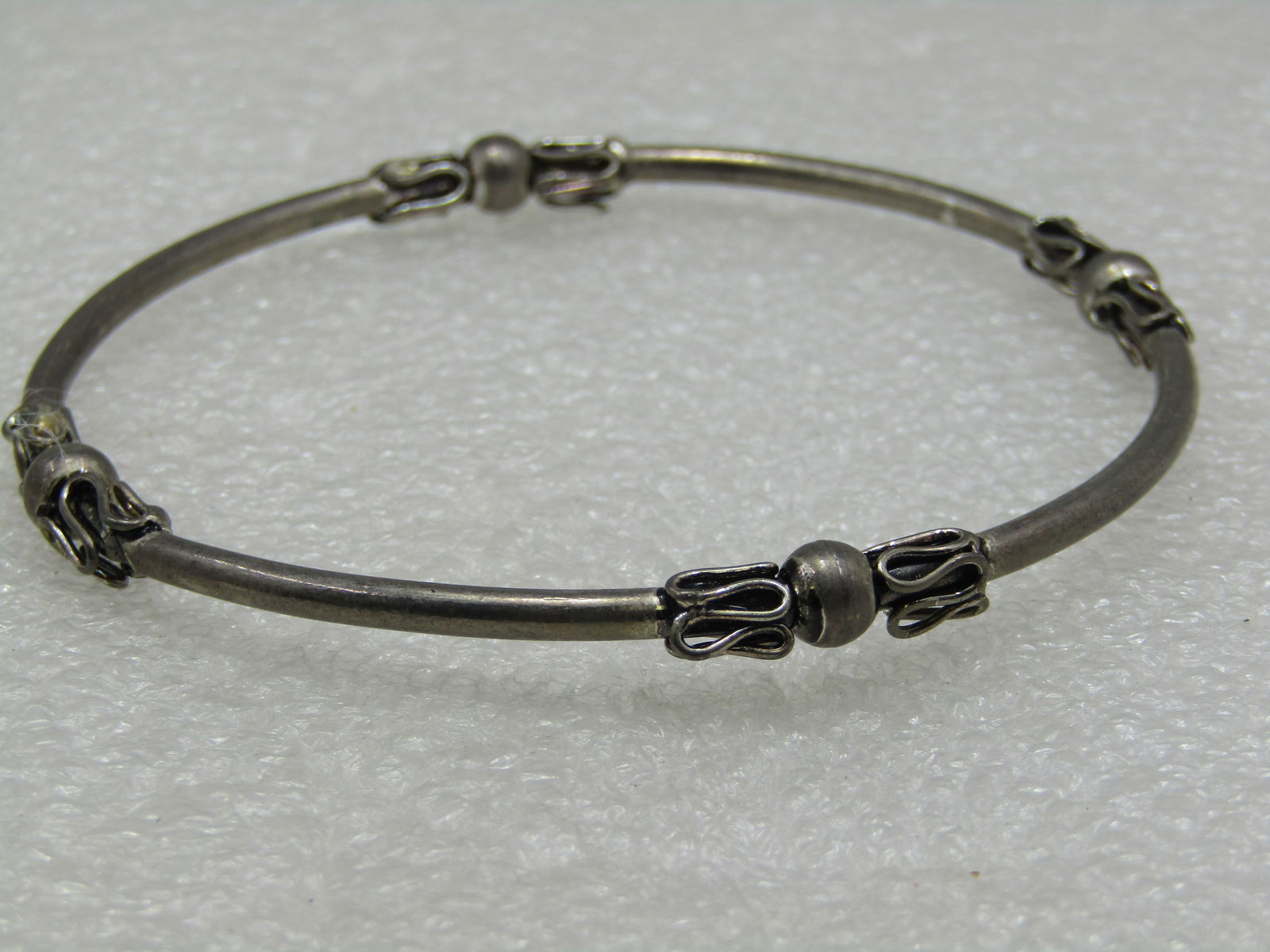 Silver Tone Bali Bangle Bracelet, 8" - 4