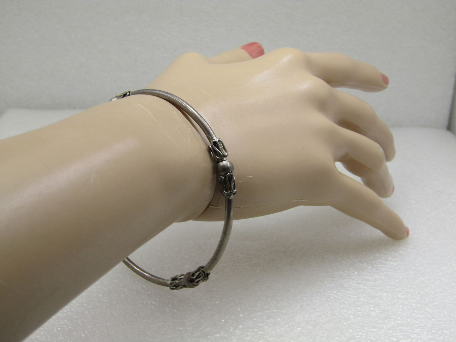 Silver Tone Bali Bangle Bracelet, 8" - 5