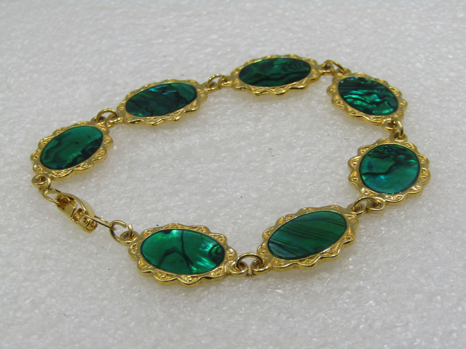 Vintage Green Simulared Paua Shell Bracelet, 8", 1960's-1970's - 2