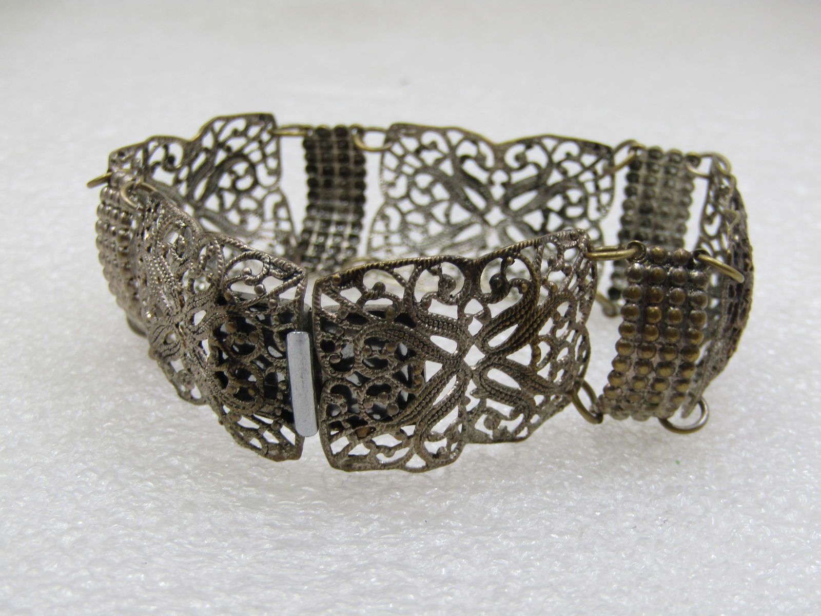 Vintage Silver Tone Filigree Wide Bracelet, 8", 1930's - 3