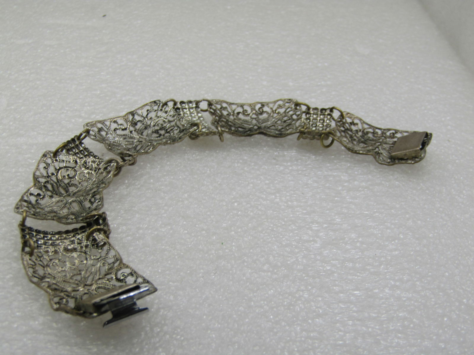 Vintage Silver Tone Filigree Wide Bracelet, 8", 1930's - 4