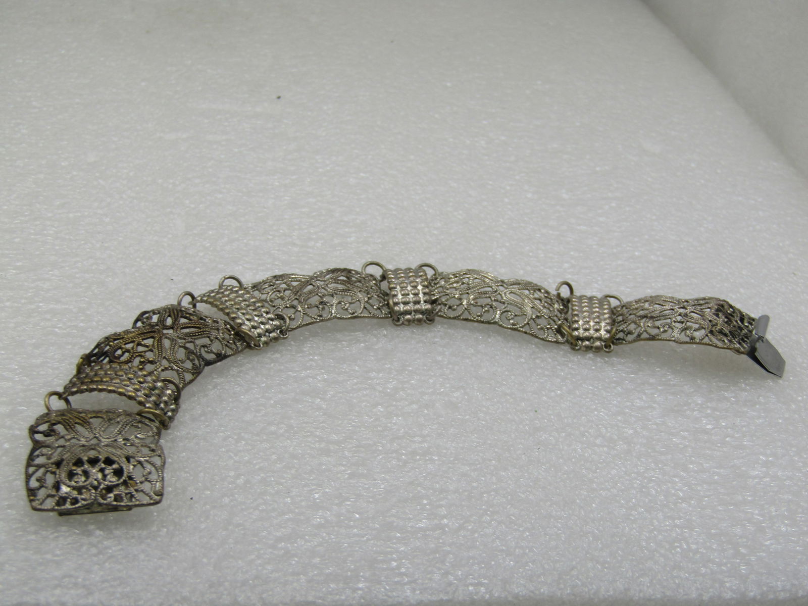Vintage Silver Tone Filigree Wide Bracelet, 8", 1930's - 5