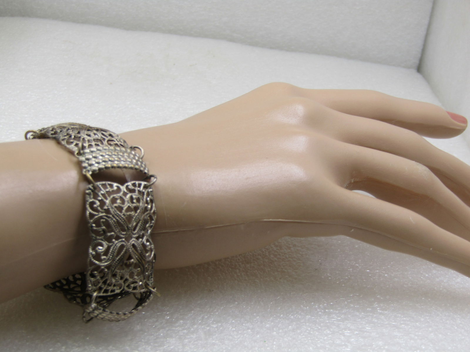Vintage Silver Tone Filigree Wide Bracelet, 8", 1930's - 6
