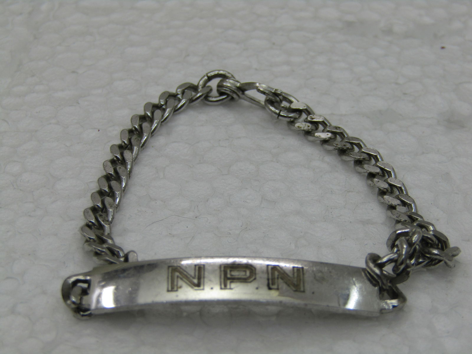 Vintage Sterling Silver Engraved NPN Bracelet, 6.5" , 6.3mm wide. Elco - 2