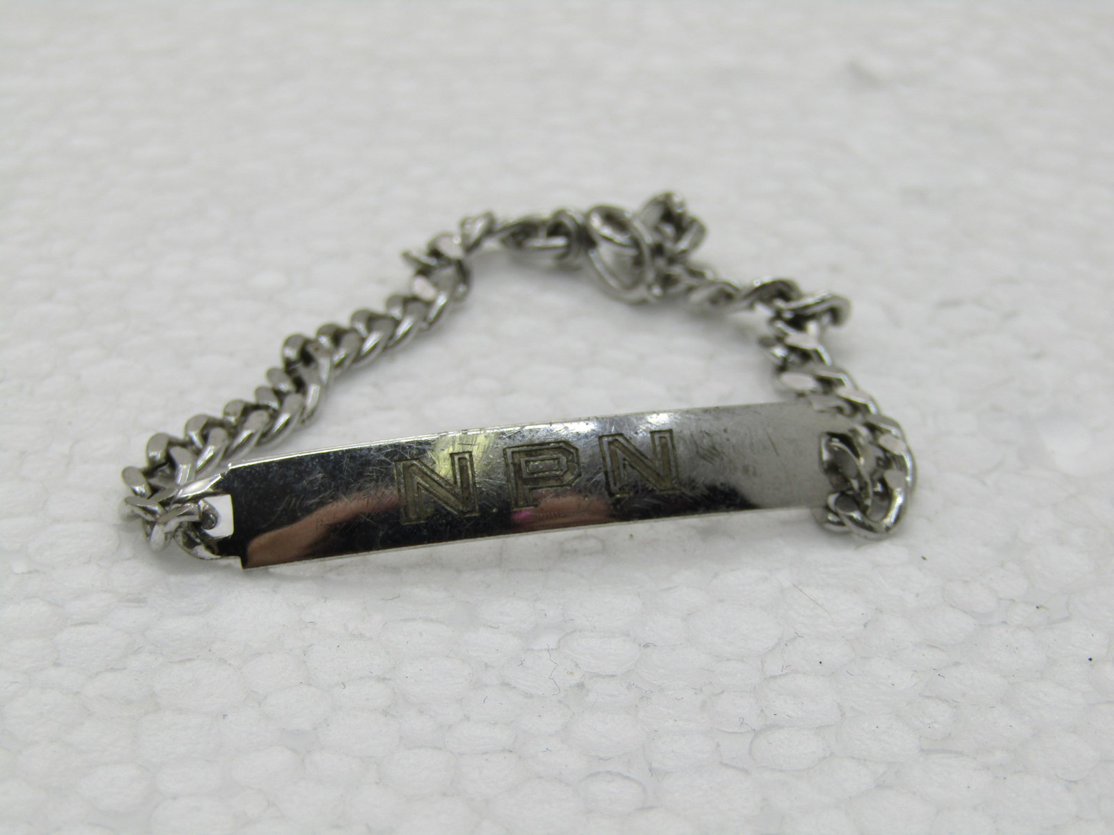 Vintage Sterling Silver Engraved NPN Bracelet, 6.5" , 6.3mm wide. Elco - 5