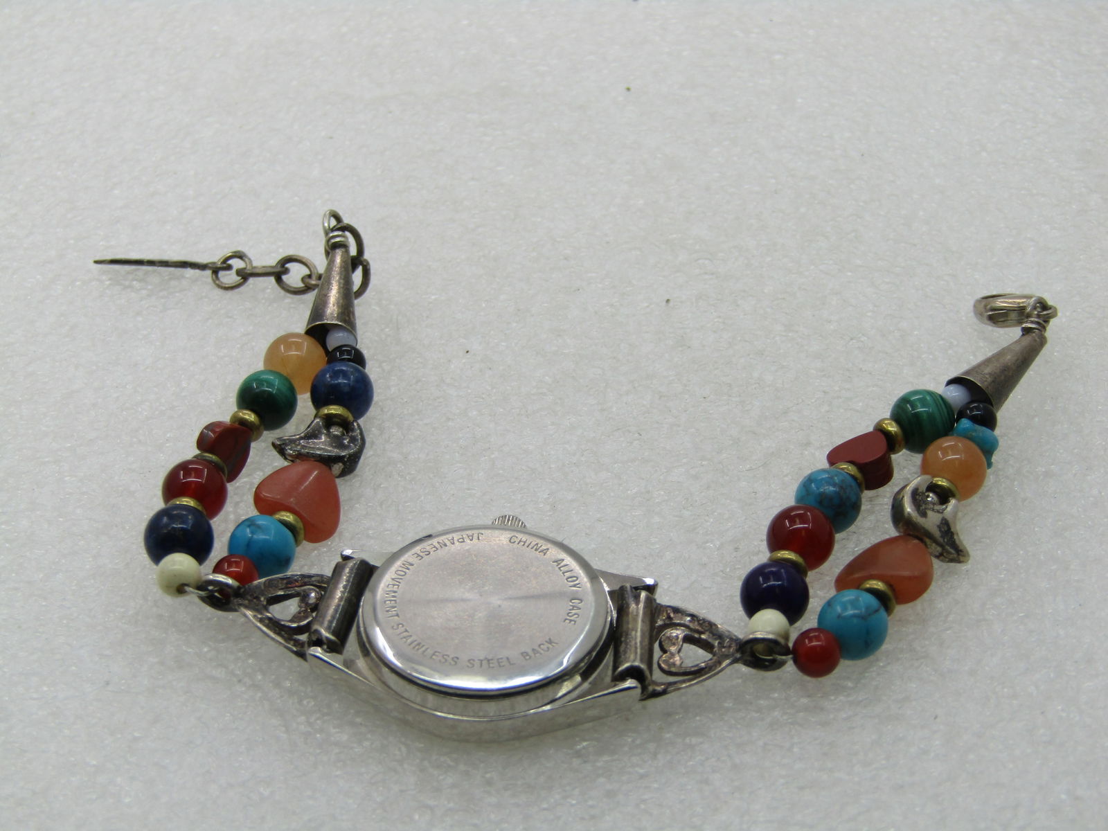 Southwestern Sterling Silver Moon Ladies Watch with Double Strand Stone Beaded Bracelet Band, 7.5" - 3