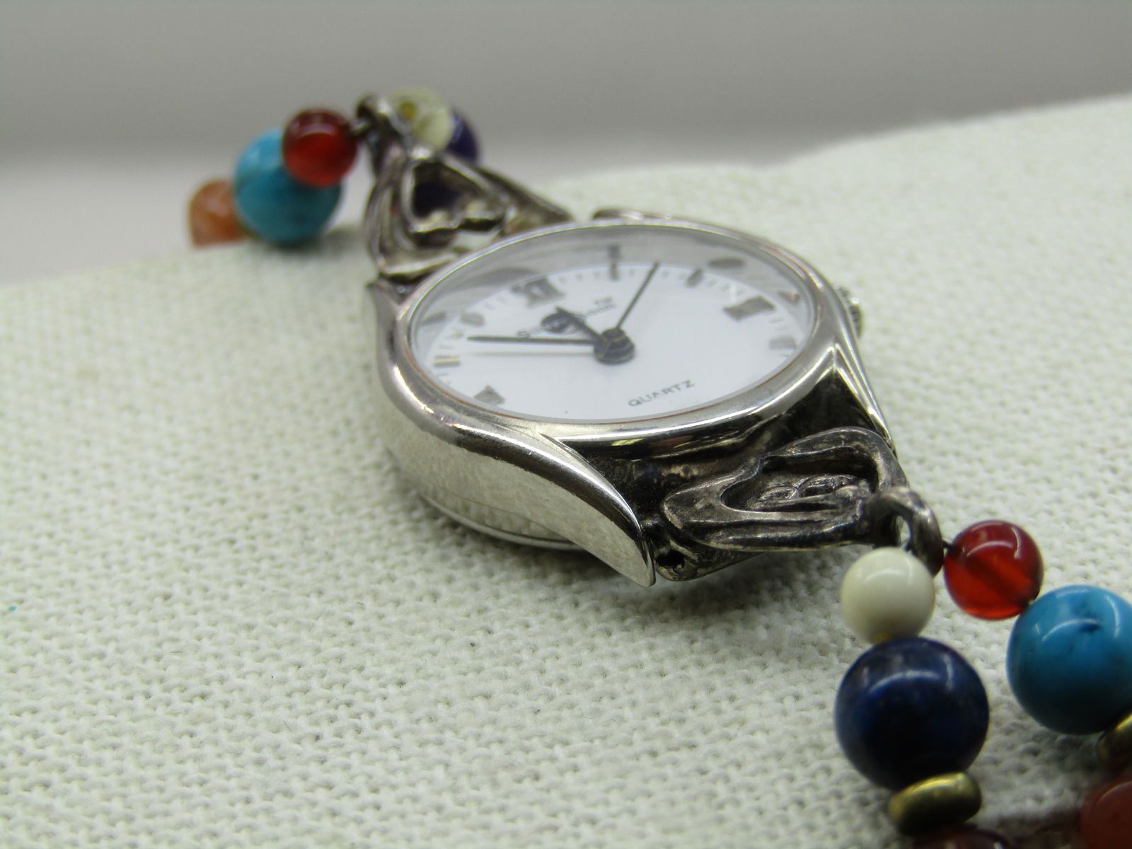 Southwestern Sterling Silver Moon Ladies Watch with Double Strand Stone Beaded Bracelet Band, 7.5" - 4