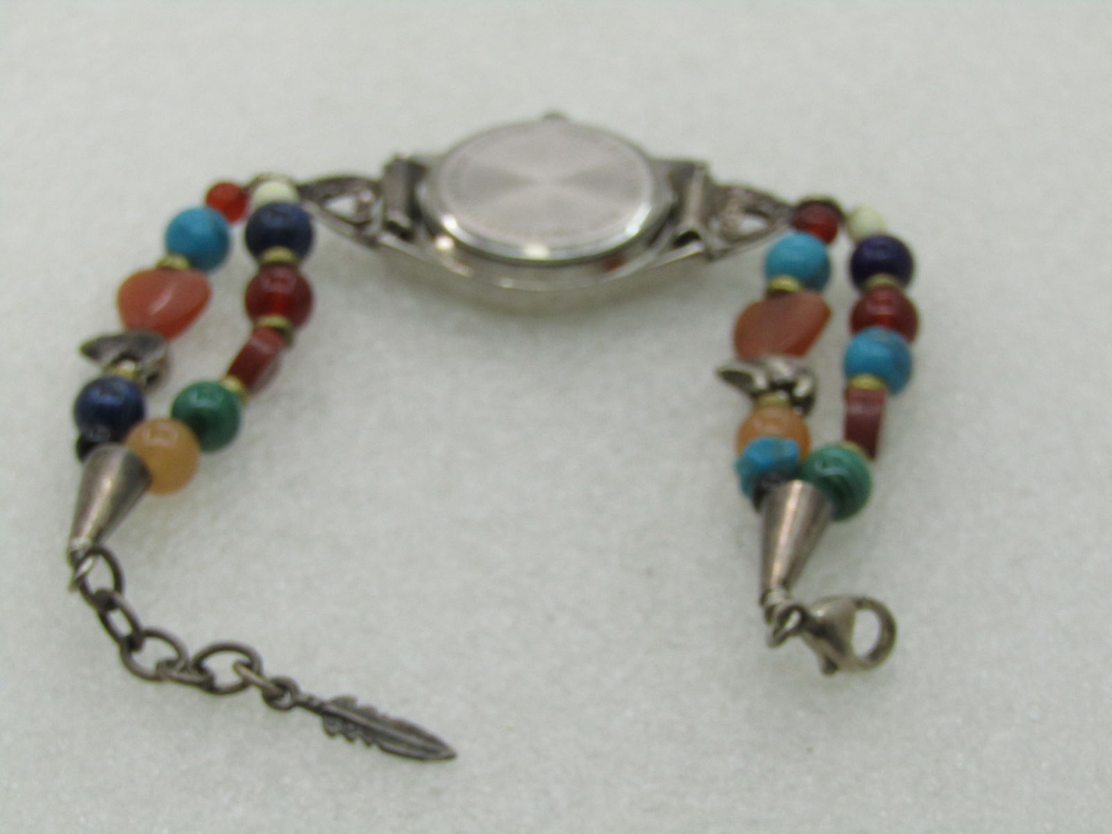 Southwestern Sterling Silver Moon Ladies Watch with Double Strand Stone Beaded Bracelet Band, 7.5" - 7