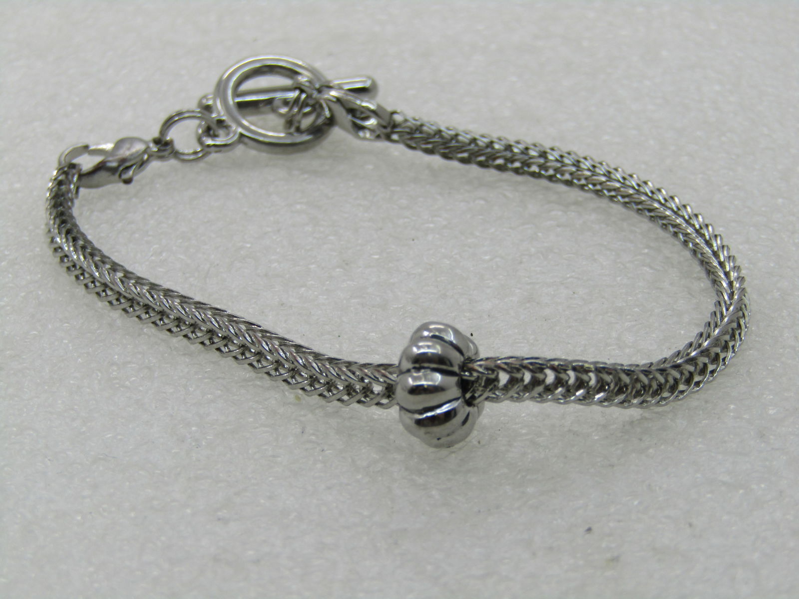 Vintage Wheat Link Toggle Bracelet, 7.5" Silver Tone - 2