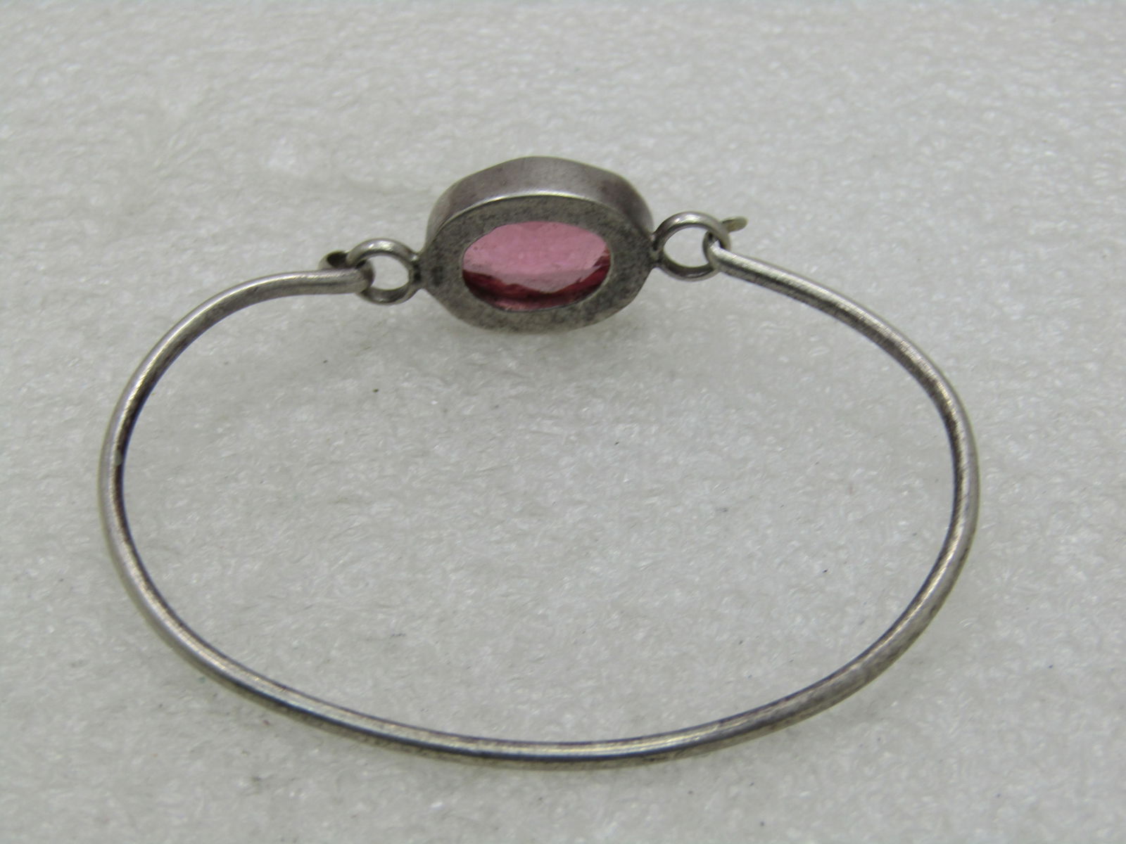 Vintage Sterling Silver Pink CZ Bangle Bracelet, Top Hook, 7", 10.25 grams, 1960's - 3