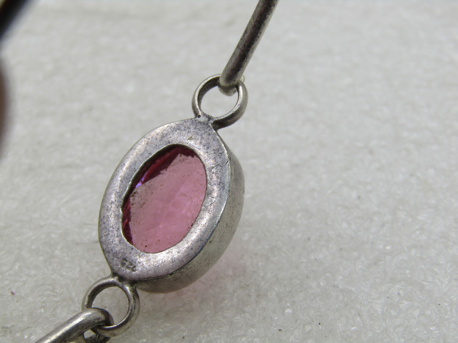 Vintage Sterling Silver Pink CZ Bangle Bracelet, Top Hook, 7", 10.25 grams, 1960's - 4