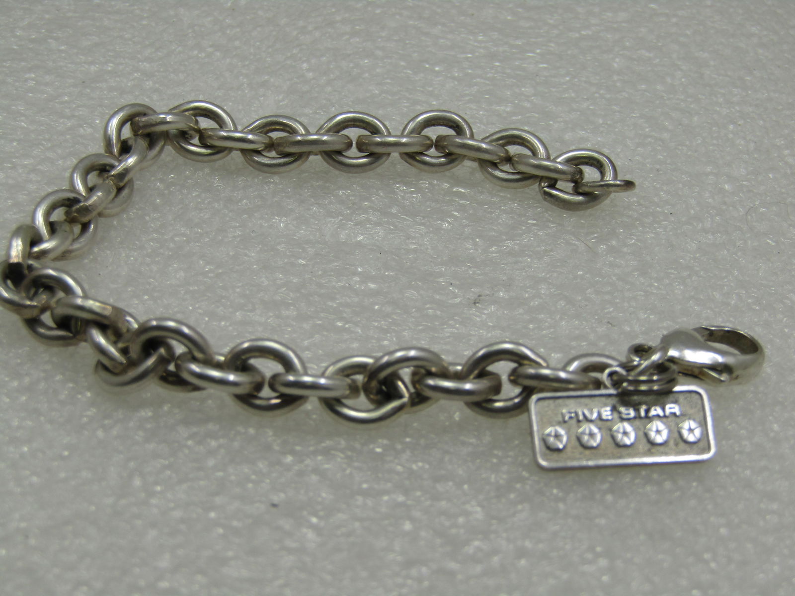 Vintage Sterling Silver Chunky Bracelet with Five Star Charm, 7.5" - 2