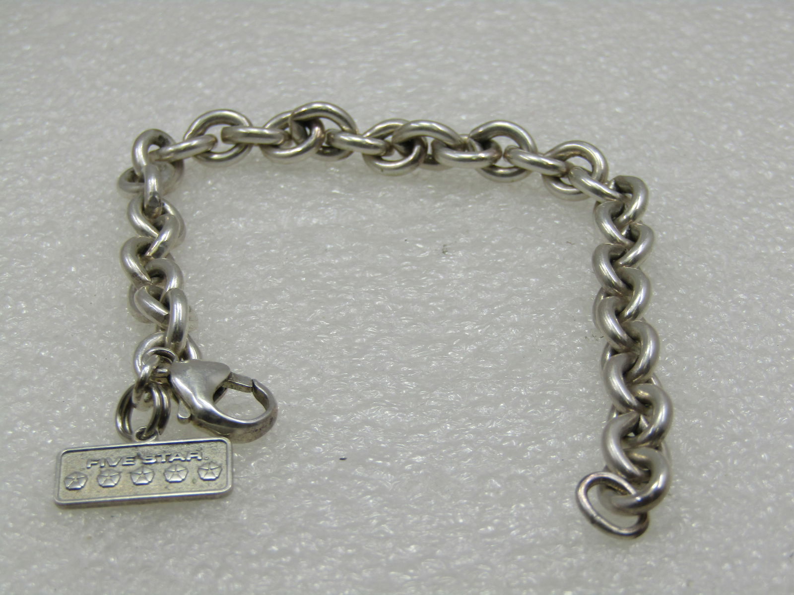 Vintage Sterling Silver Chunky Bracelet with Five Star Charm, 7.5" - 5