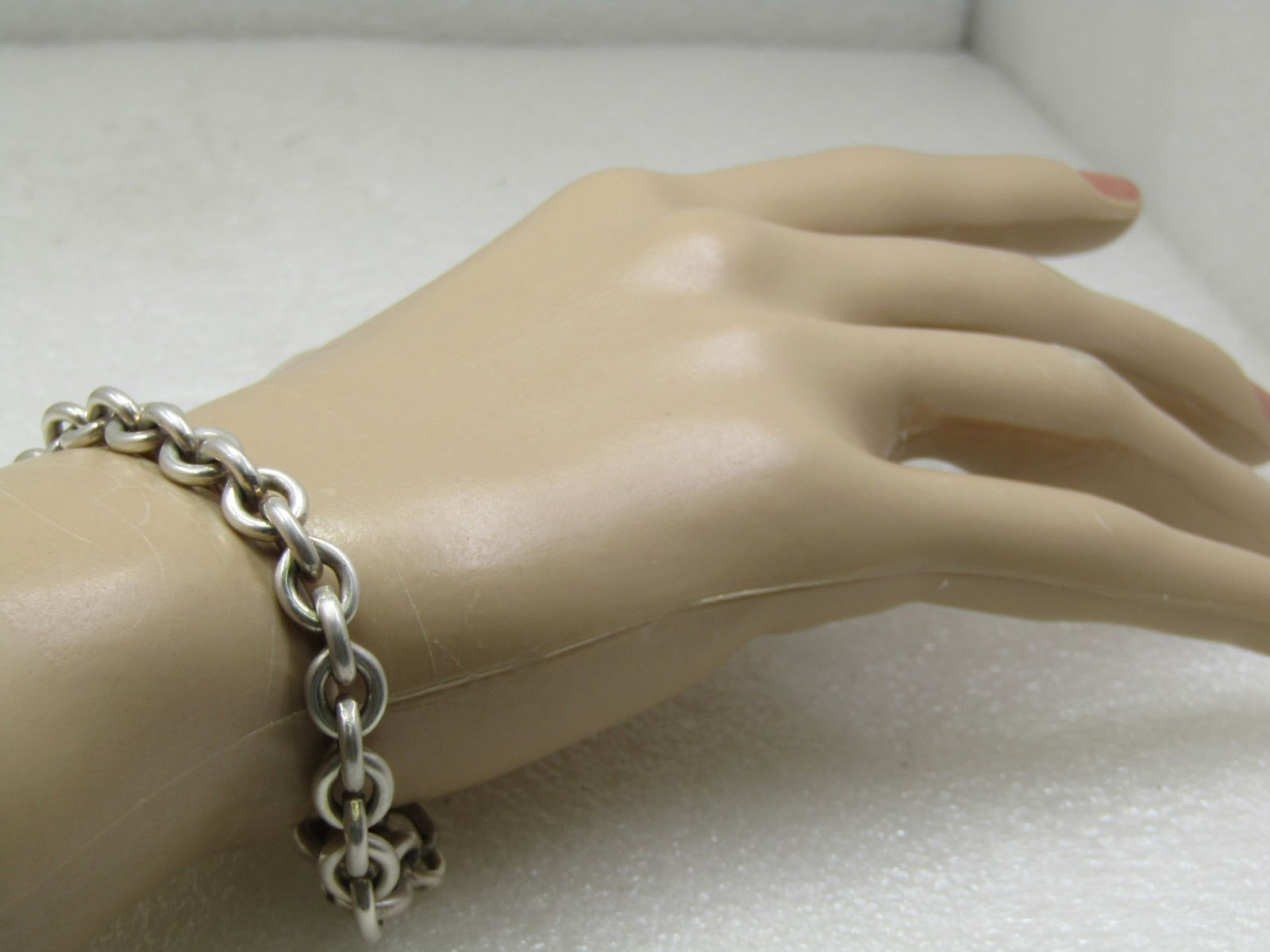 Vintage Sterling Silver Chunky Bracelet with Five Star Charm, 7.5" - 6