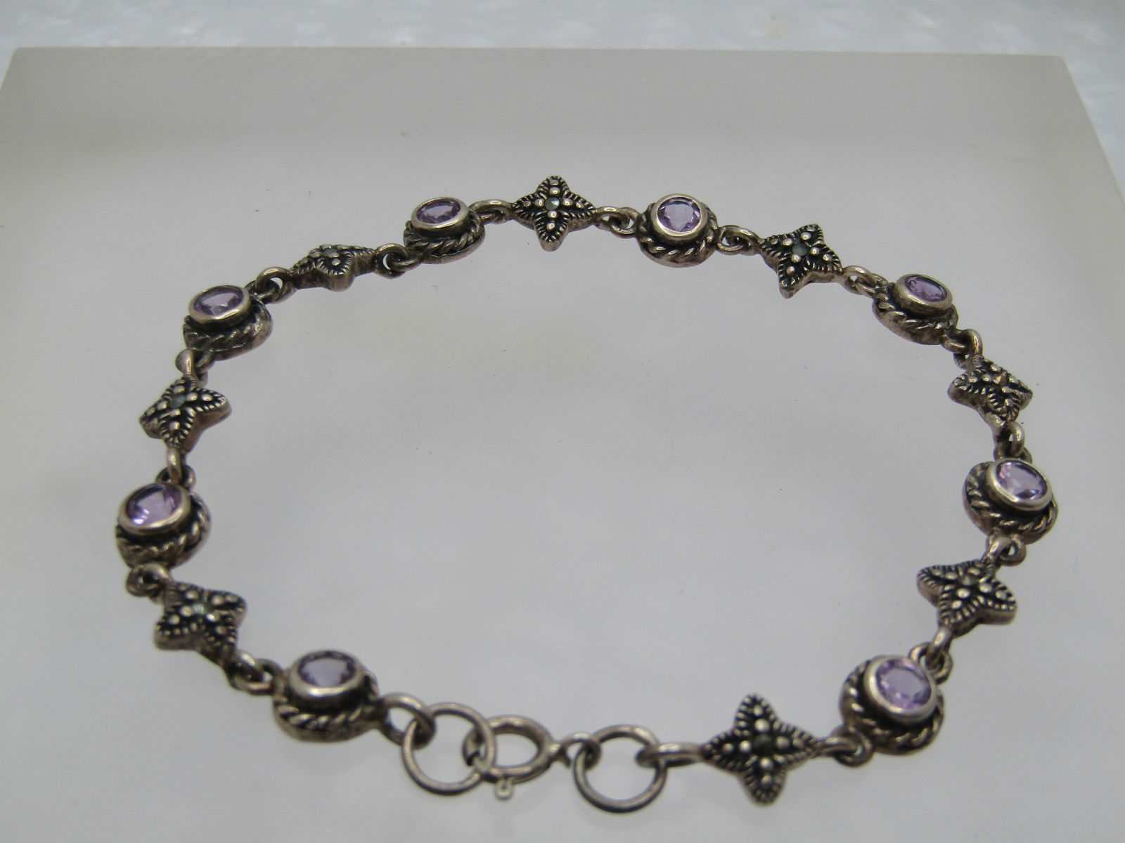 Vintage Sterling Amethyst Bracelet, 7.5" and 6.5mm. 1980's-1990's (1 of 7)