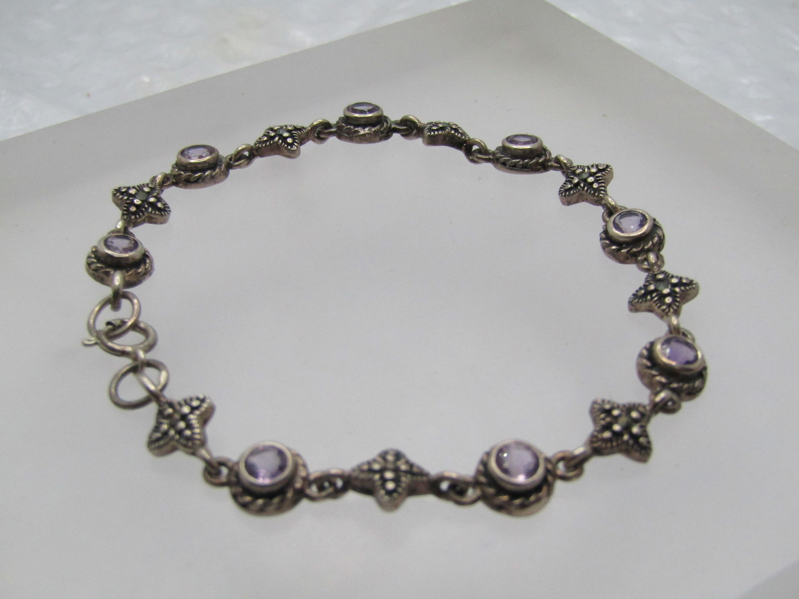 Vintage Sterling Amethyst Bracelet, 7.5" and 6.5mm. 1980's-1990's - 2