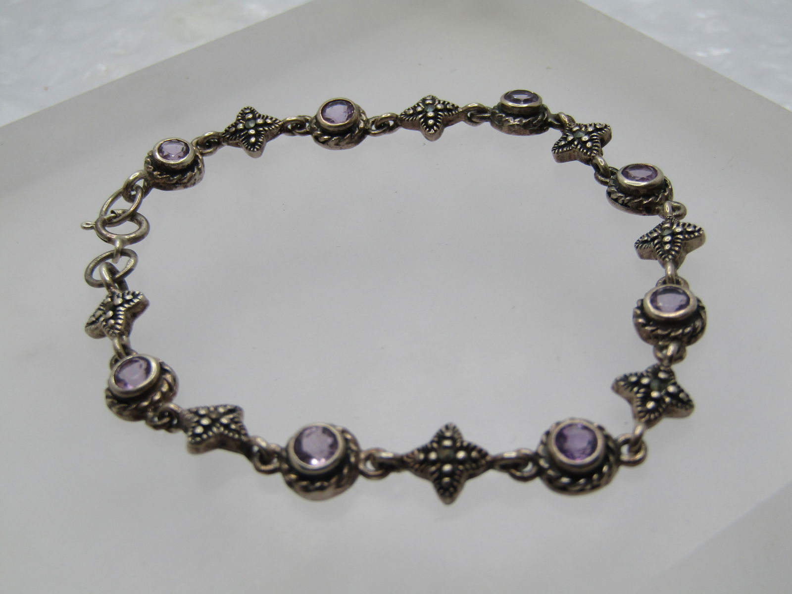 Vintage Sterling Amethyst Bracelet, 7.5" and 6.5mm. 1980's-1990's - 3