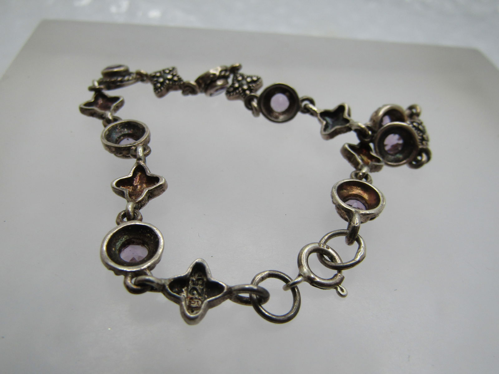 Vintage Sterling Amethyst Bracelet, 7.5" and 6.5mm. 1980's-1990's - 6