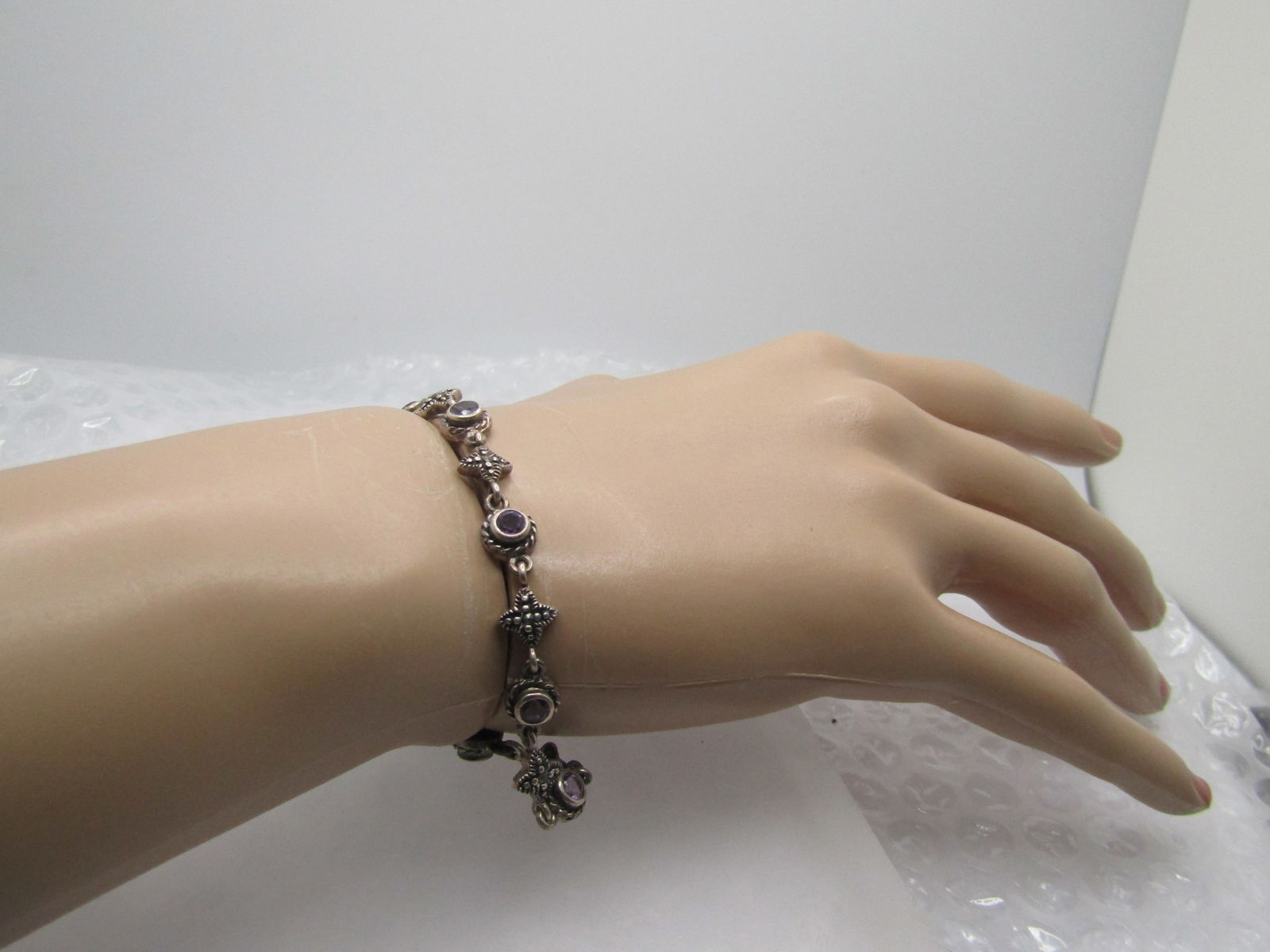 Vintage Sterling Amethyst Bracelet, 7.5" and 6.5mm. 1980's-1990's - 7