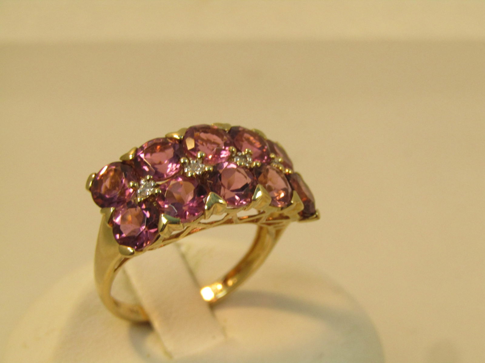 10kt Tourmaline Diamond Ring, Sz. 7.25, Signed CJ, 1980's-1990's - 3