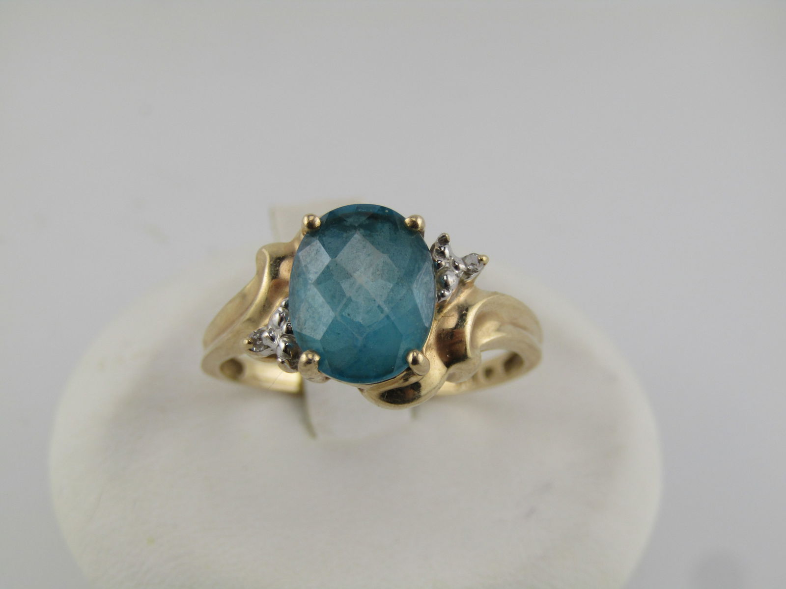 Vintage 10kt Blue Topaz Diamond Ring, Sz. 9. 1980's - 3