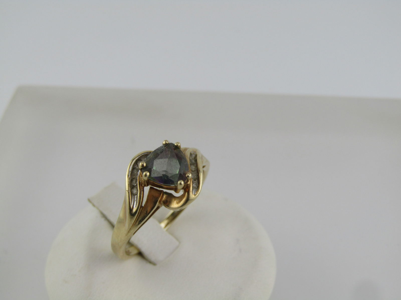 Vintage 10kt Mystic Topaz Diamond Ring, Sz. 9.5, Signed, 1980's - 2