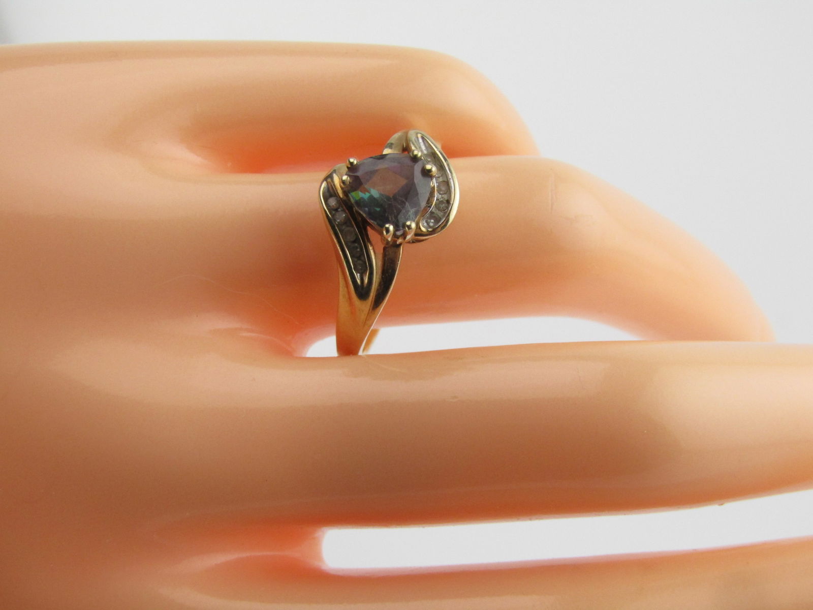 Vintage 10kt Mystic Topaz Diamond Ring, Sz. 9.5, Signed, 1980's - 8