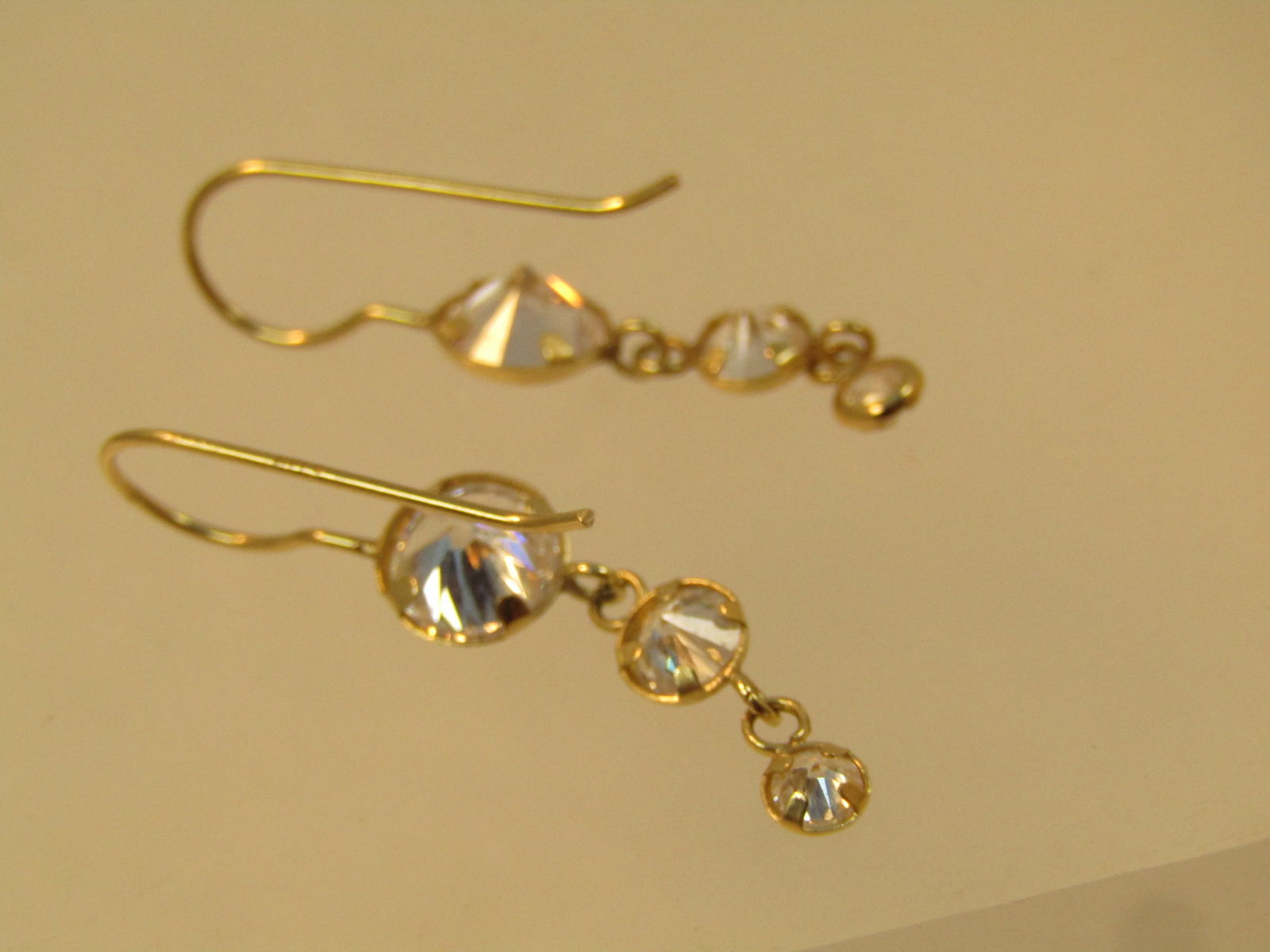 14kt Dangle Crystal/CZ Earrings, Pierced, 1990's - 5