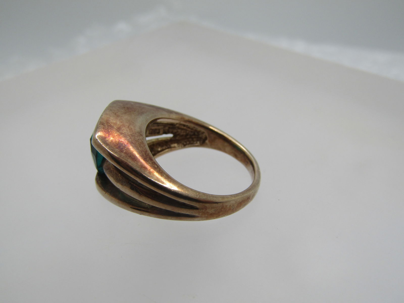 Vintage Gold Over Sterling Green Stone Ring, Sz. 6, Triangular Cut - 5