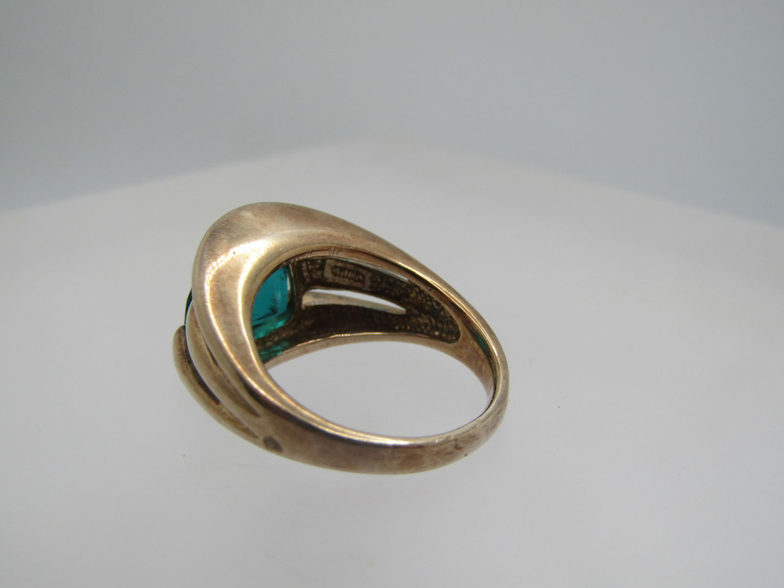 Vintage Gold Over Sterling Green Stone Ring, Sz. 6, Triangular Cut - 6