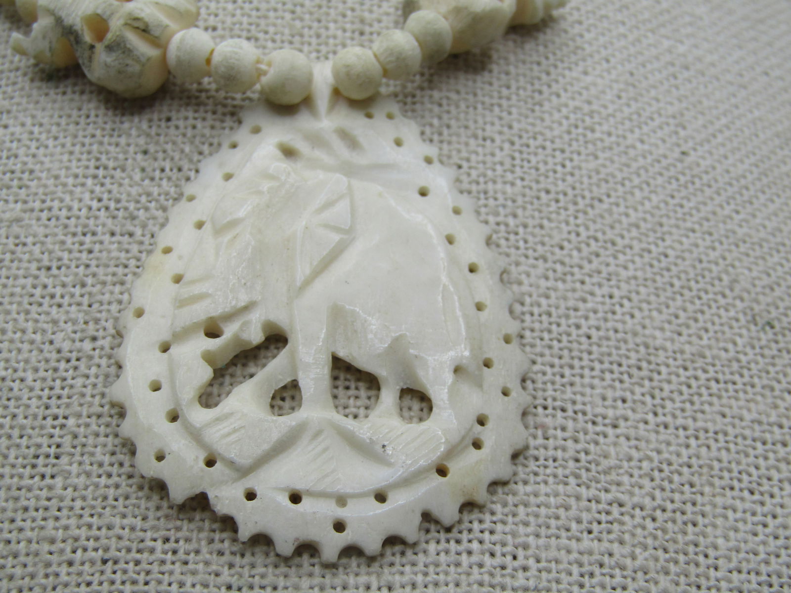 Vintage Carved Elephant Necklace, 19", Made in India, Vintage New Stock - 3