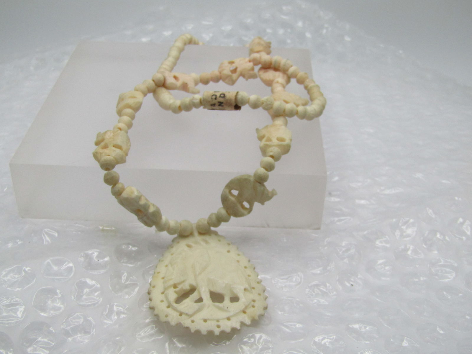 Vintage Carved Elephant Necklace, 19", Made in India, Vintage New Stock - 5