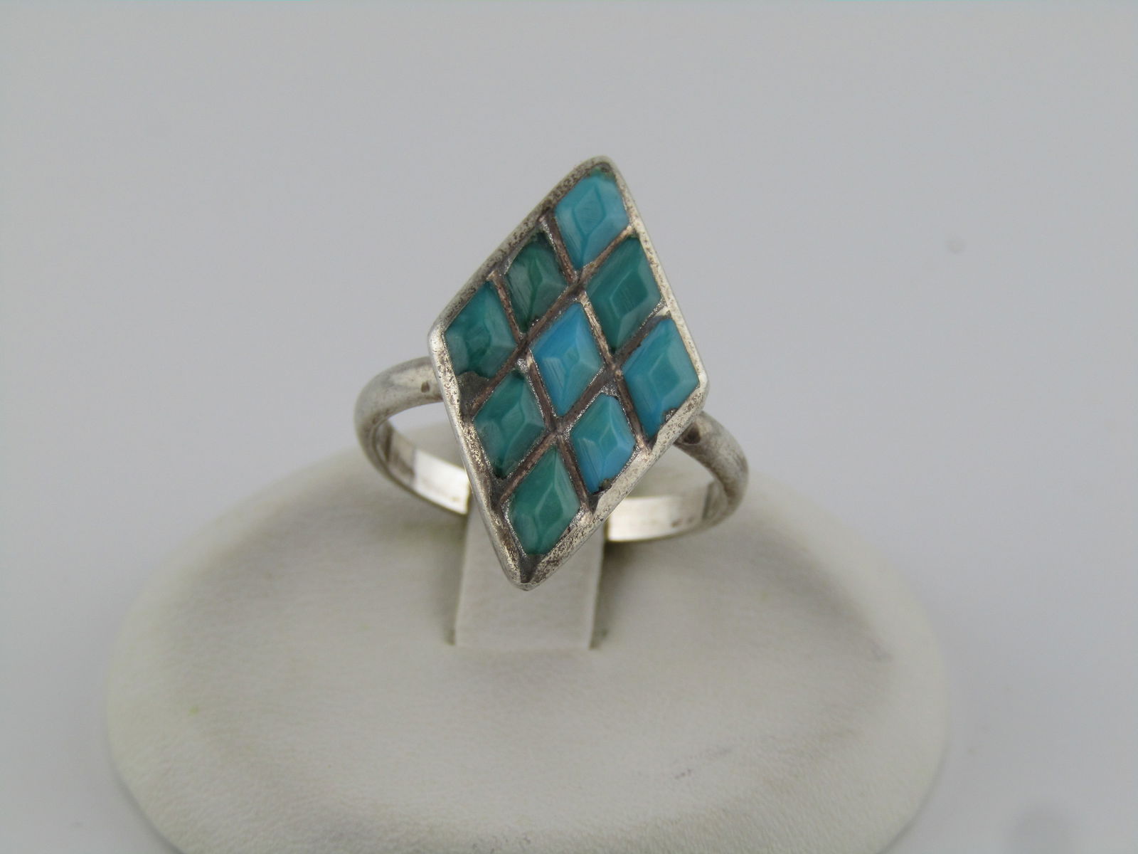 Vintage Sterling Southwestern Inlaid Turquoise Ring, Sz. 6, Pointed, 1970's-1980's - 3