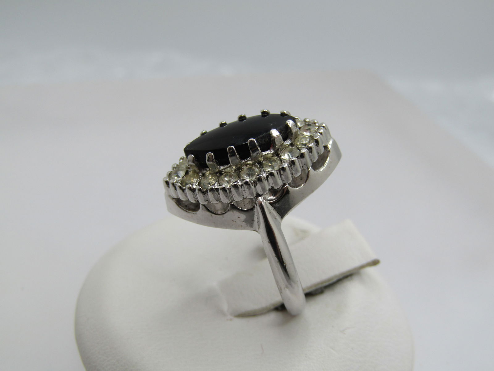 Vintage Black & Clear Rhinestone Ring, Marked Sterling, Sz. 4.5 - 3