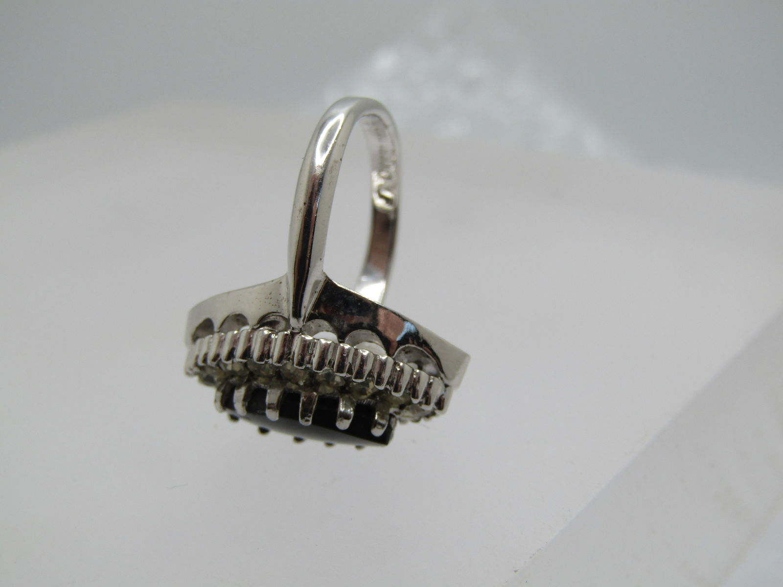 Vintage Black & Clear Rhinestone Ring, Marked Sterling, Sz. 4.5 - 8