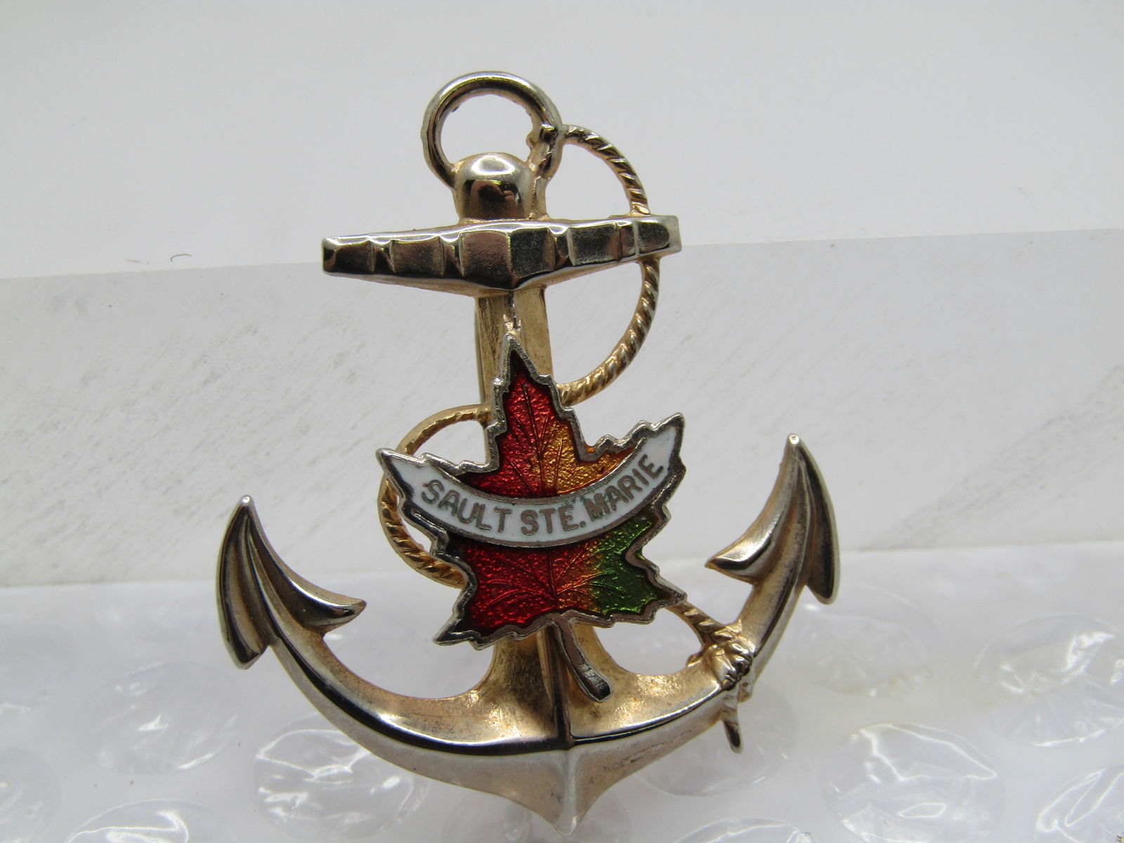 Vintage Sault Ste. Marie Canadian Anchor & Leaf Brooch, 1960's-1970's - 2