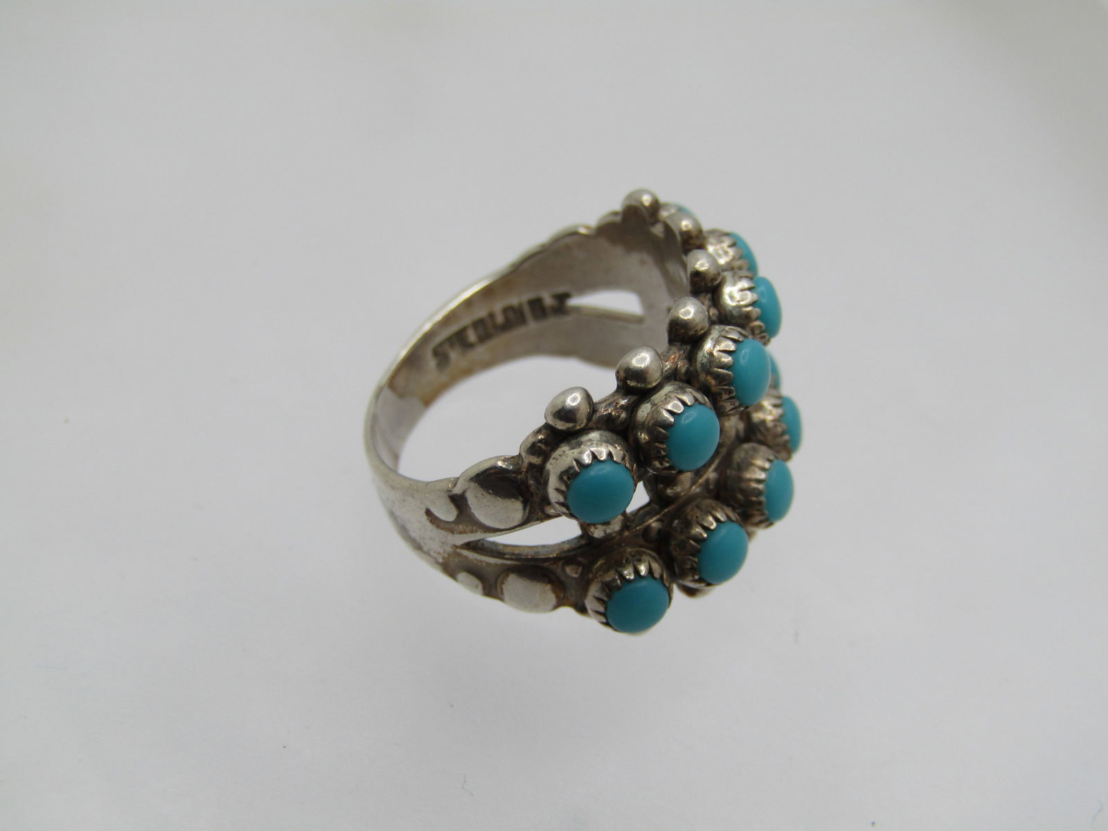 Vintage Sterling Turquoise Snake Eye Ring, Sz. 4.5, Signed Juan Pedro Garcia - 6