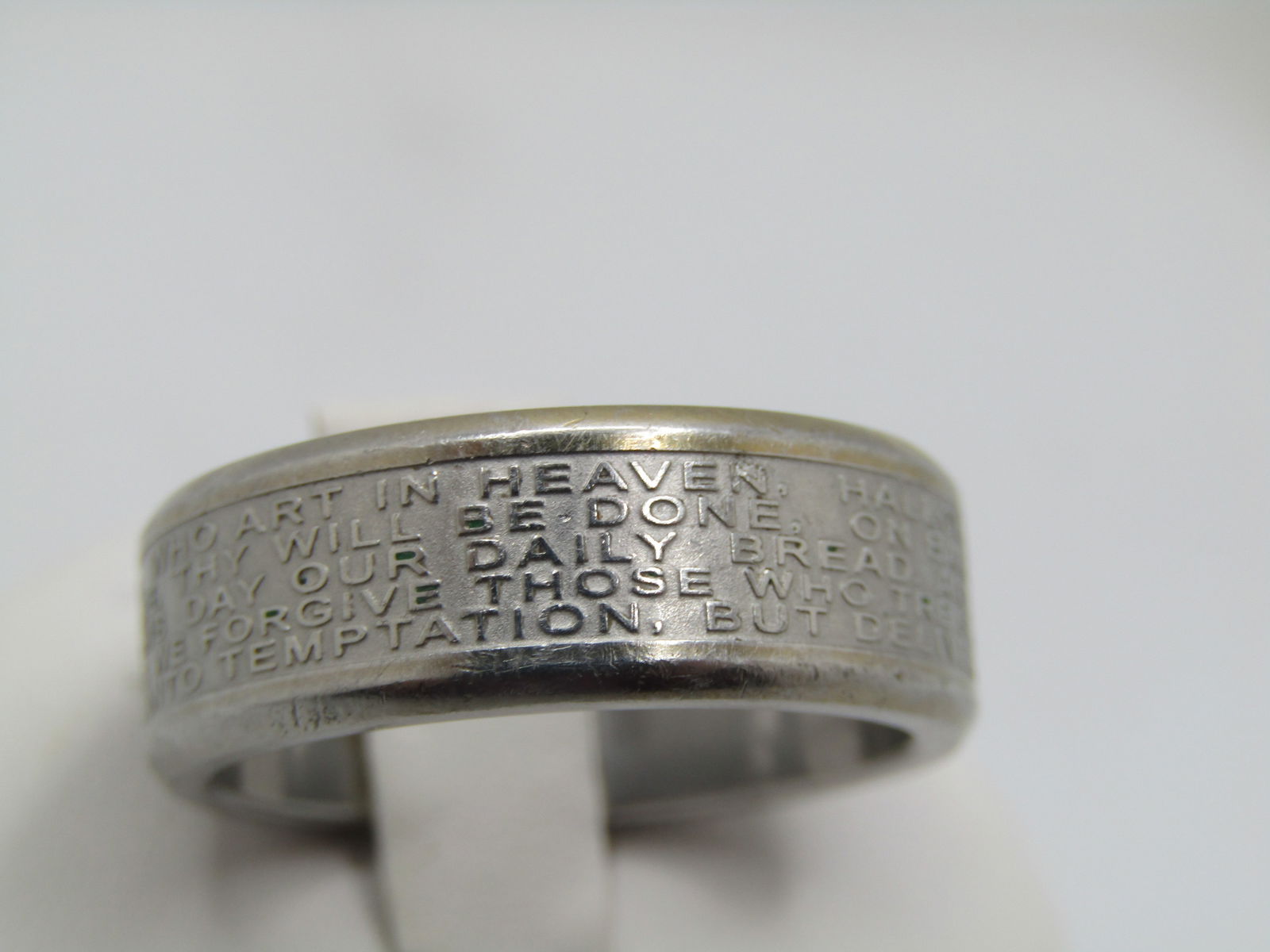 Stainless Steel Lord's Prayer Wedding Band, Sz. 10.25, 8mm, Signed - 2