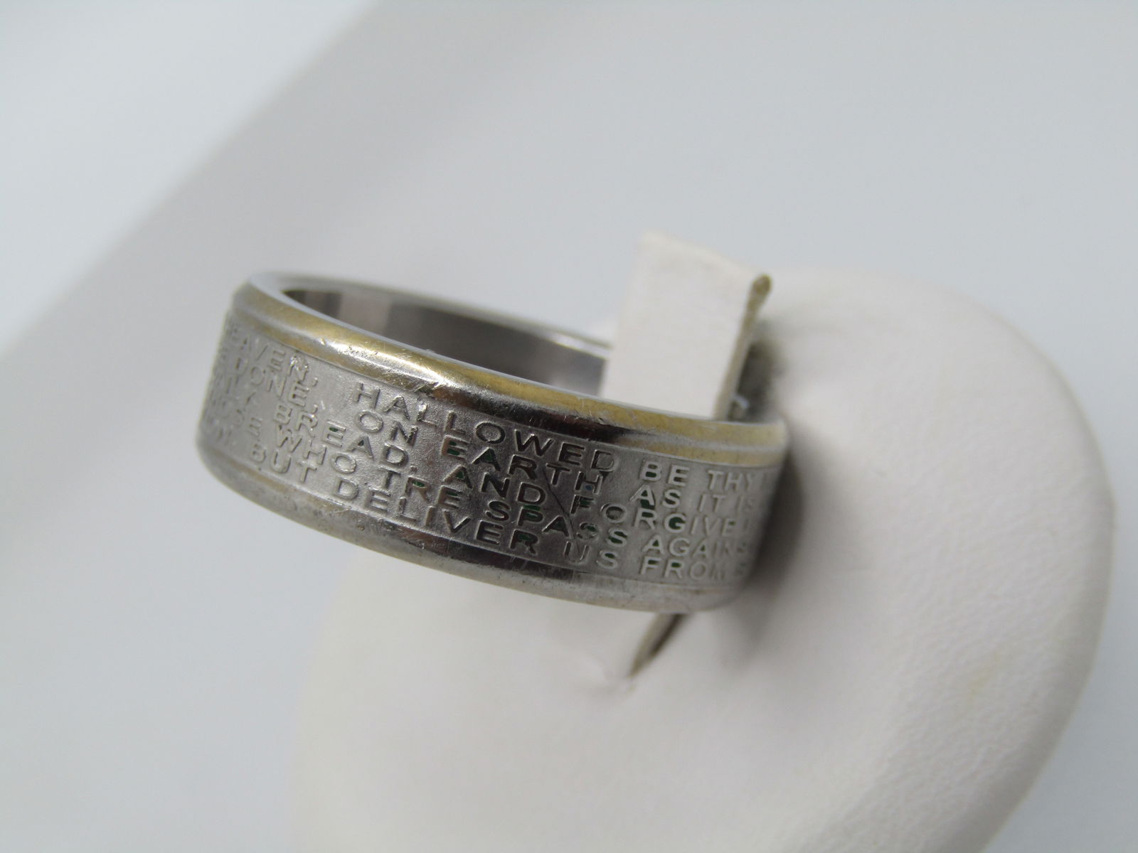 Stainless Steel Lord's Prayer Wedding Band, Sz. 10.25, 8mm, Signed - 3