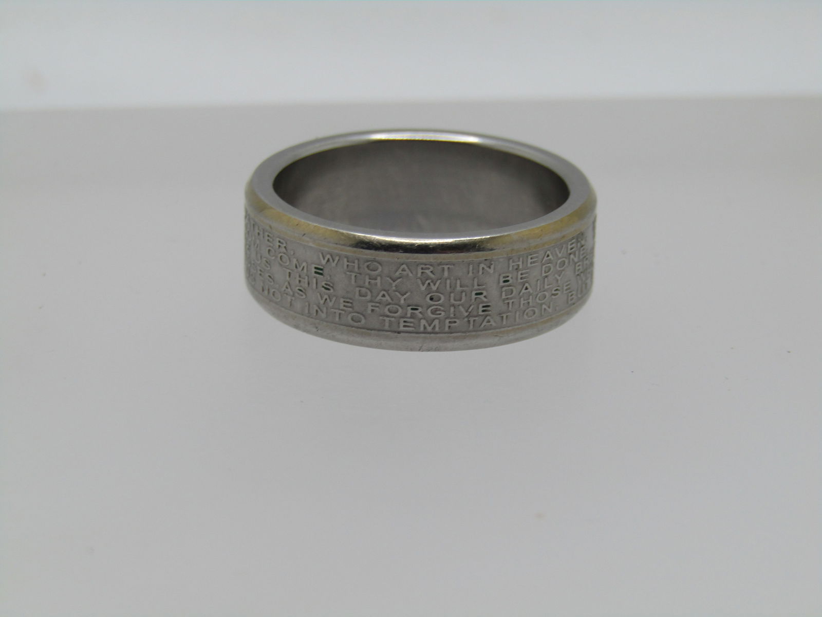 Stainless Steel Lord's Prayer Wedding Band, Sz. 10.25, 8mm, Signed - 4