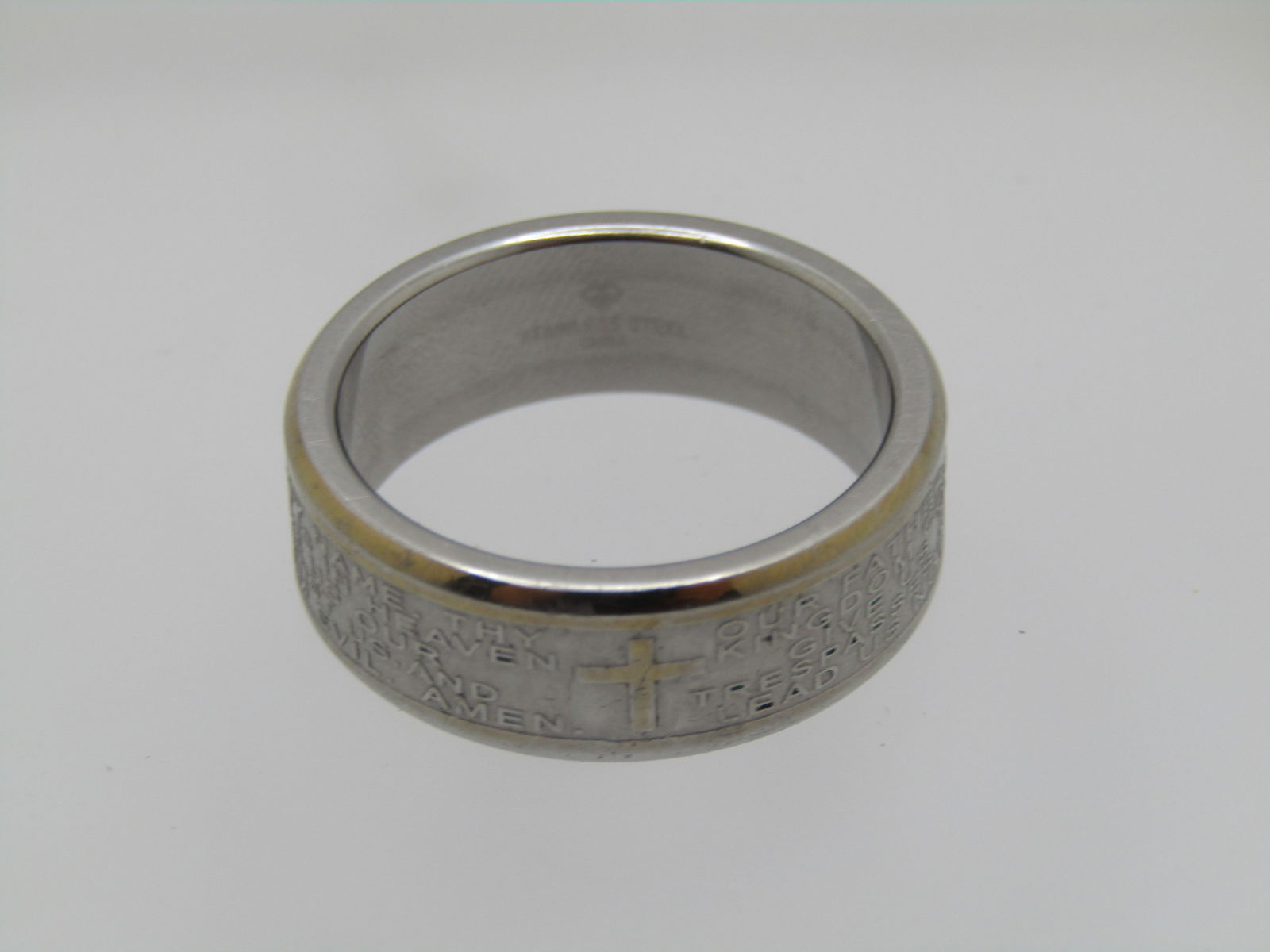 Stainless Steel Lord's Prayer Wedding Band, Sz. 10.25, 8mm, Signed - 5