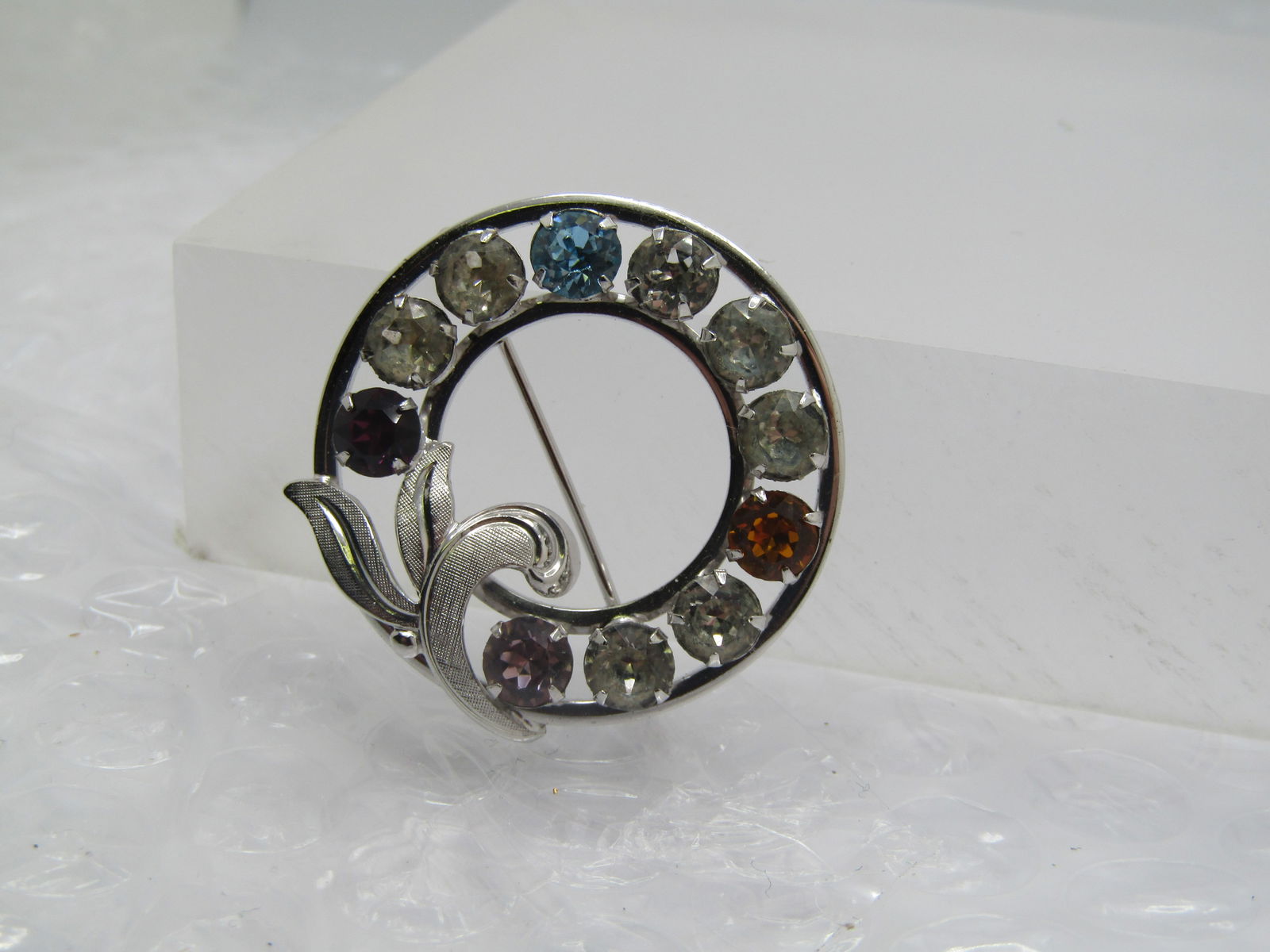 Vintage Sterling Van Dell Circle Brooch, Rhinestones, 1960's - 2